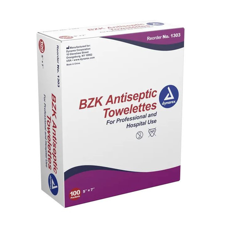 Dynarex BZK Antiseptic Towelette, 10 Boxes of 100